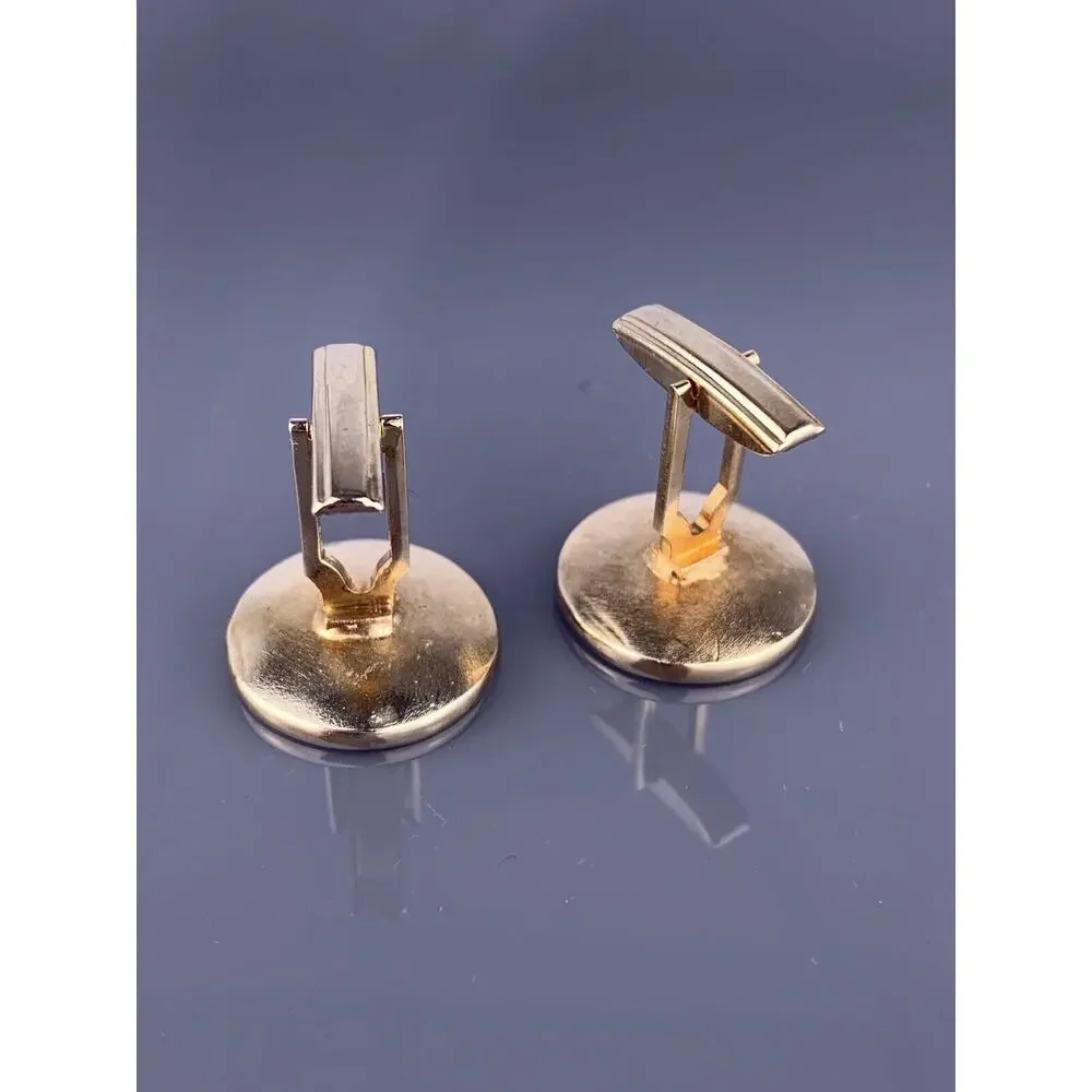 Torch Rhinestone Gold Plated Cufflinks Abstract Carved Textured Vintage